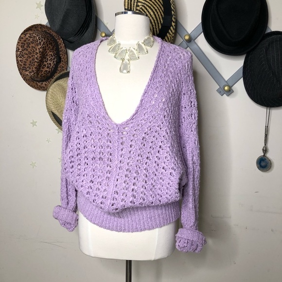 Free People Best of You lavender open knit v neck sweater - Picture 7 of 9